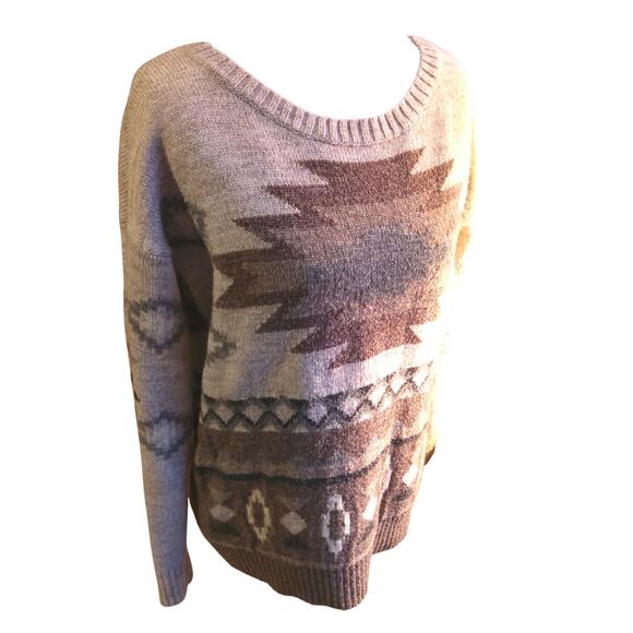 Y2K American Eagle Aztec tribal sweater size S Wool blend neutrals nordic USA - Picture 2 of 8
